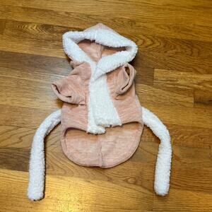 Small Dog Girl Female Pink White Fleece Robe Hood Dog Clothes Pajamas Costume